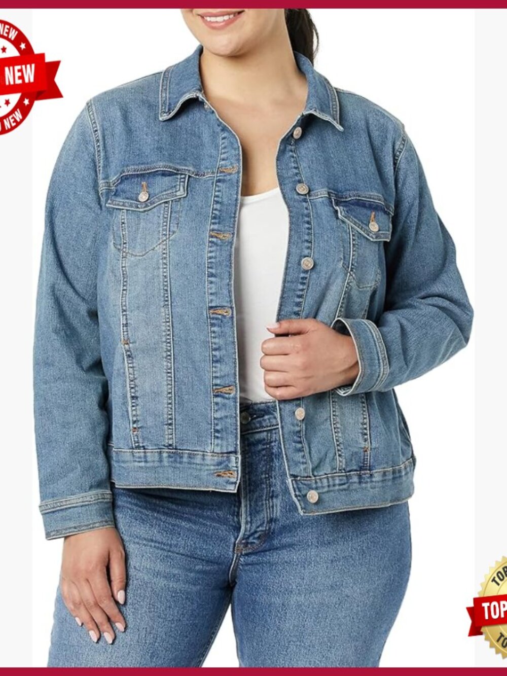 Classic Denim Jean Jacket with Button Front & Functional Pockets